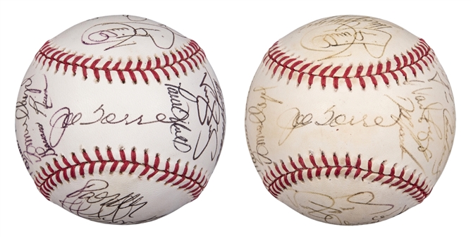 Lot of (2) 1996 New York Yankees Team Signed OAL Budig Baseballs With 29 & 27 Signatures Including Torre, Boggs, Pettitte, Rivera & Strawberry (Beckett PreCert)